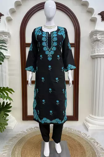 black roman silk blend kurta with pent