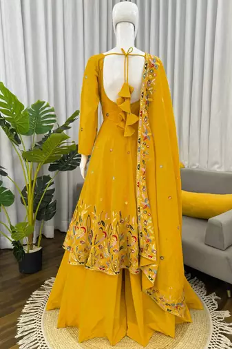 yellow silk blend salwar suit with dupatta