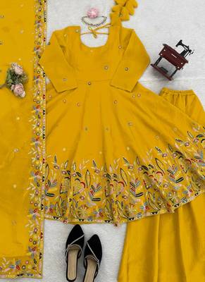 yellow silk blend salwar suit with dupatta 3