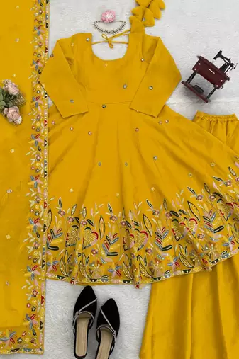 yellow silk blend salwar suit with dupatta