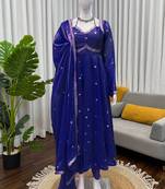 blue silk blend anarkali suit with dupatta