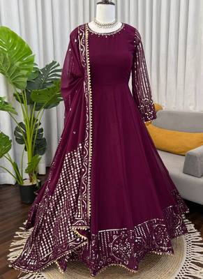 wine georgette anarkali salwar suit with dupatta 1