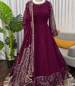wine georgette anarkali salwar suit with dupatta