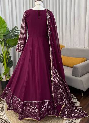 wine georgette anarkali salwar suit with dupatta 2