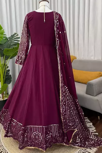 wine georgette anarkali salwar suit with dupatta