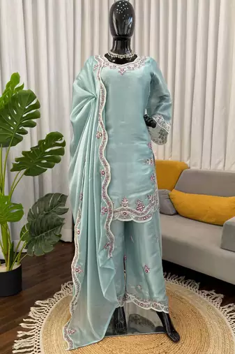 sky silk blend salwar suit with dupatta