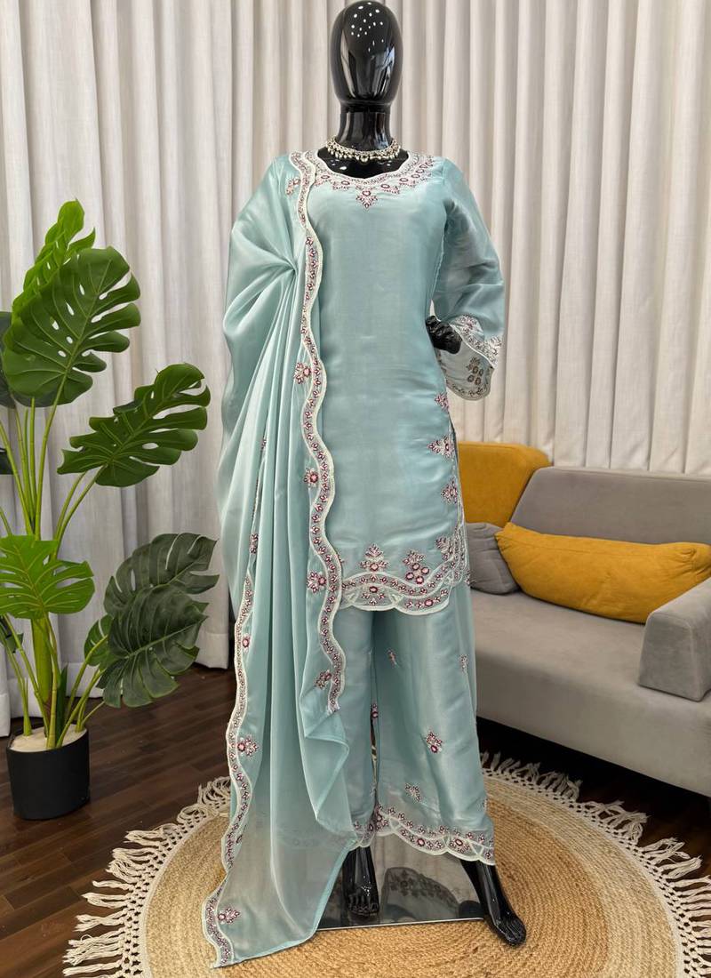 sky silk blend salwar suit with dupatta