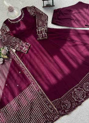 wine georgette anarkali salwar suit with dupatta 3
