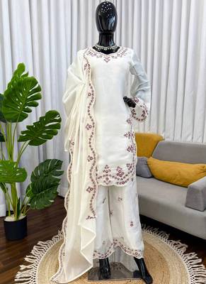 cream silk blend salwar suit with dupatta 1
