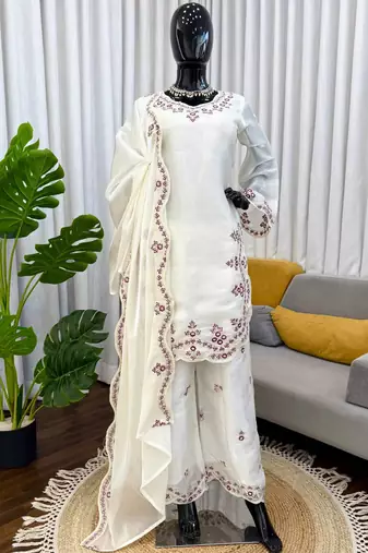 cream silk blend salwar suit with dupatta