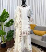 cream silk blend salwar suit with dupatta