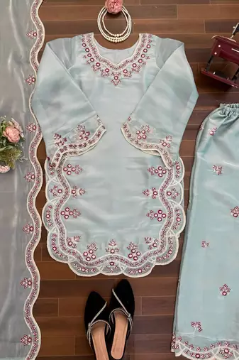 sky silk blend salwar suit with dupatta
