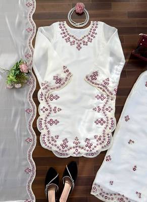 cream silk blend salwar suit with dupatta 2