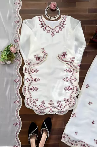 cream silk blend salwar suit with dupatta