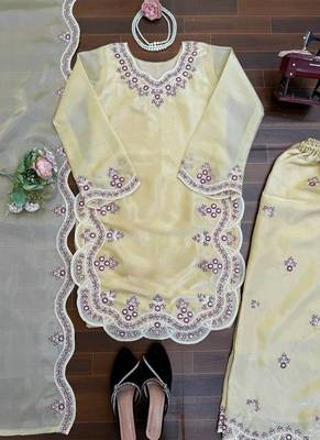 beige silk blend salwar suit with dupatta 2