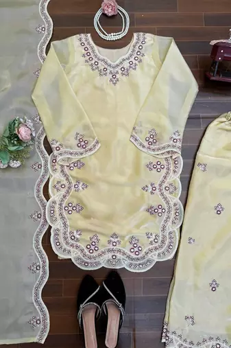 beige silk blend salwar suit with dupatta
