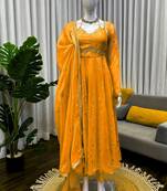yellow silk blend anarkali suit with dupatta