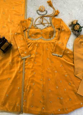yellow silk blend anarkali suit with dupatta 2