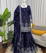 blue silk blend salwar suit with dupatta
