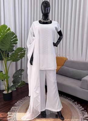 white georgette salwar suit with dupatta 1