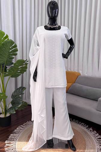 white georgette salwar suit with dupatta