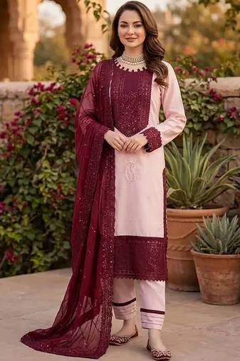 light pink crepe salwar suit with dupatta