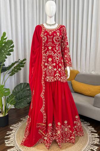 red georgette salwar suit with dupatta