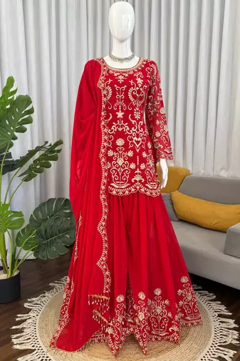 red georgette salwar suit with dupatta