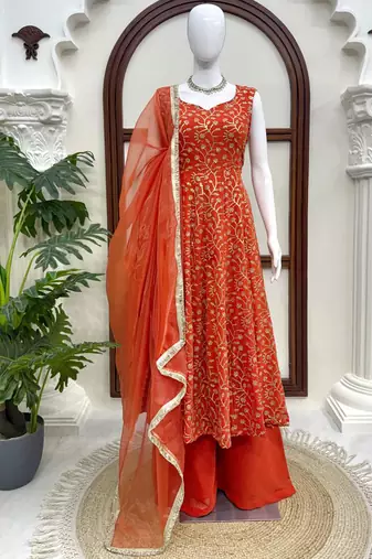 orange georgette salwar suit with dupatta