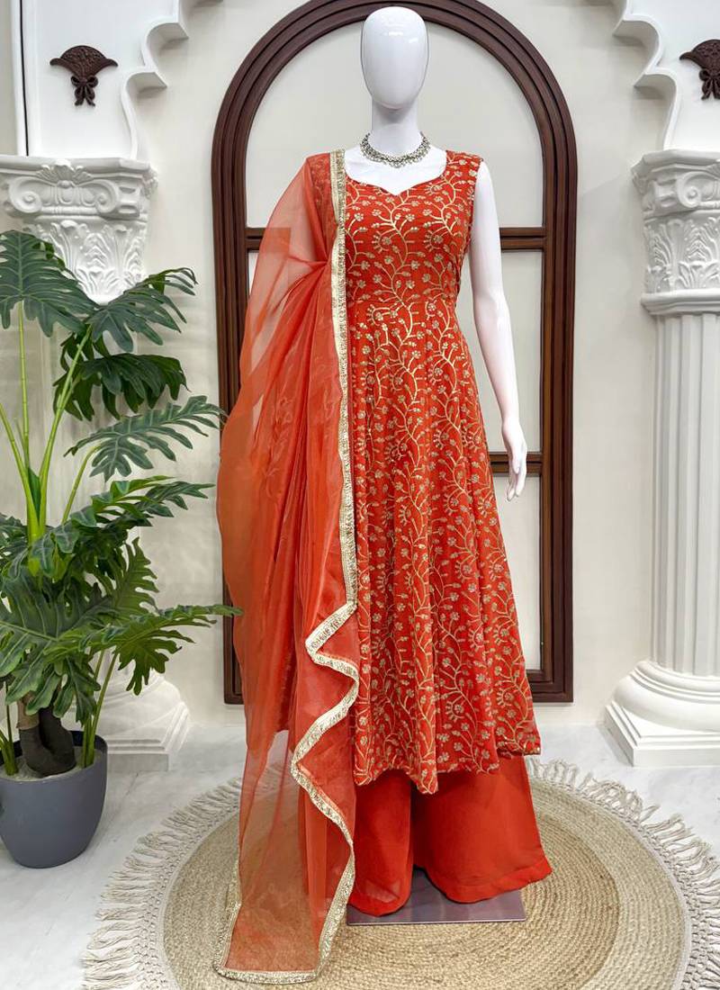 orange georgette salwar suit with dupatta