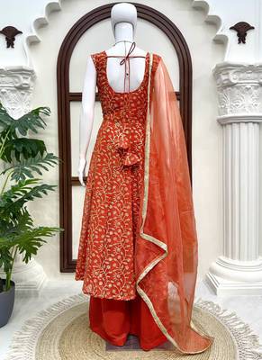 orange georgette salwar suit with dupatta 2