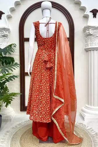 orange georgette salwar suit with dupatta