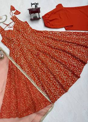 orange georgette salwar suit with dupatta 3