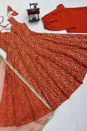 orange georgette salwar suit with dupatta