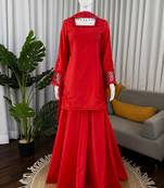 red silk blend salwar suit with dupatta