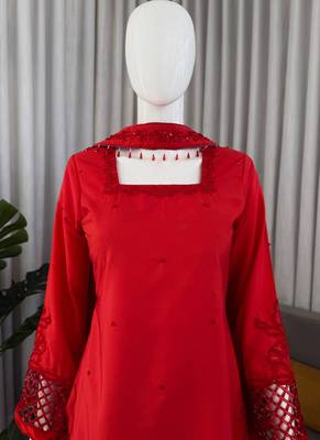red silk blend salwar suit with dupatta 2
