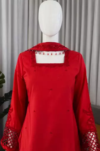 red silk blend salwar suit with dupatta