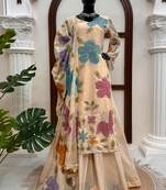 beige organza silk blend salwar suit with dupatta