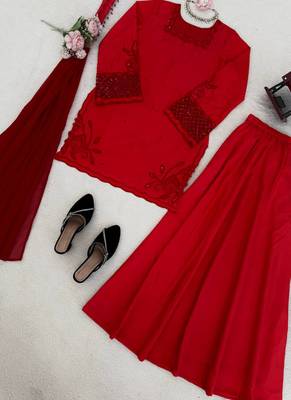red silk blend salwar suit with dupatta 3