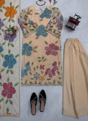 beige organza silk blend salwar suit with dupatta 3