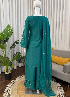 turquoise crepe salwar suit with dupatta 2
