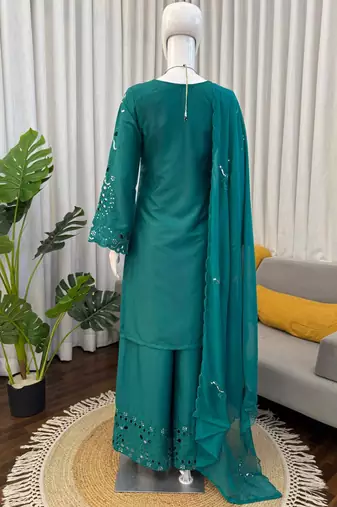 turquoise crepe salwar suit with dupatta
