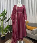 wine silk blend anarkali suit with dupatta