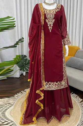 maroon georgette salwar suit with dupatta
