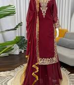 maroon georgette salwar suit with dupatta