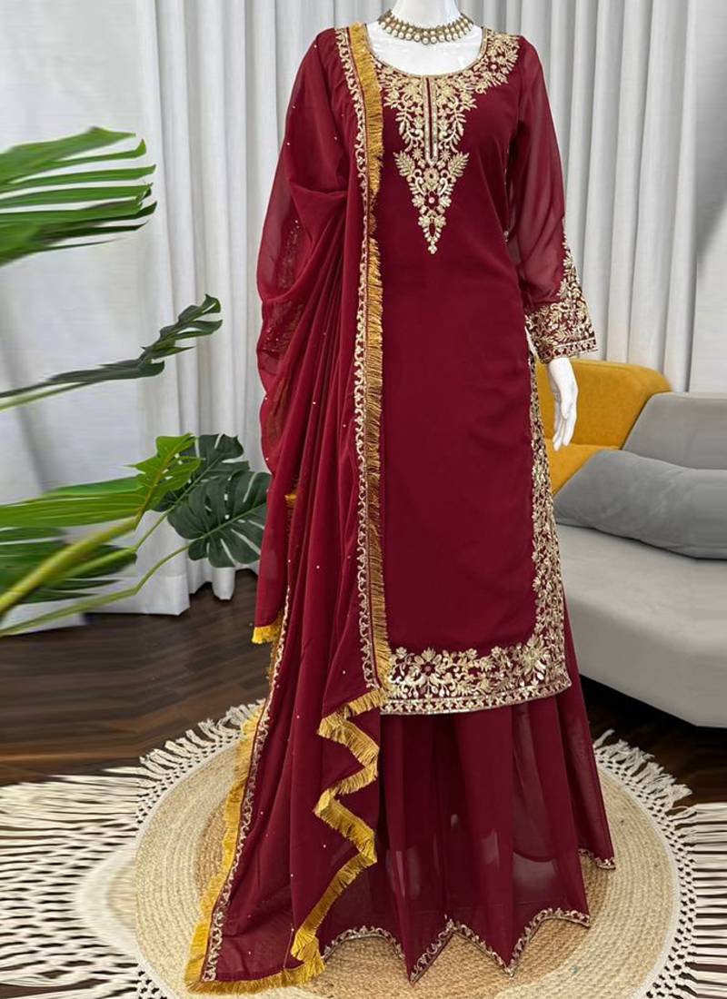 maroon georgette salwar suit with dupatta