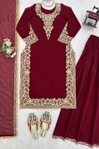 maroon georgette salwar suit with dupatta
