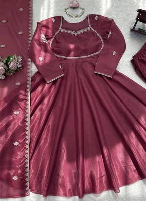 wine silk blend anarkali suit with dupatta 3