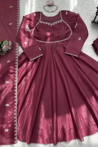 wine silk blend anarkali suit with dupatta