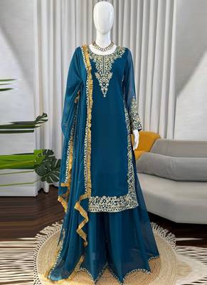 teal georgette salwar suit with dupatta 1